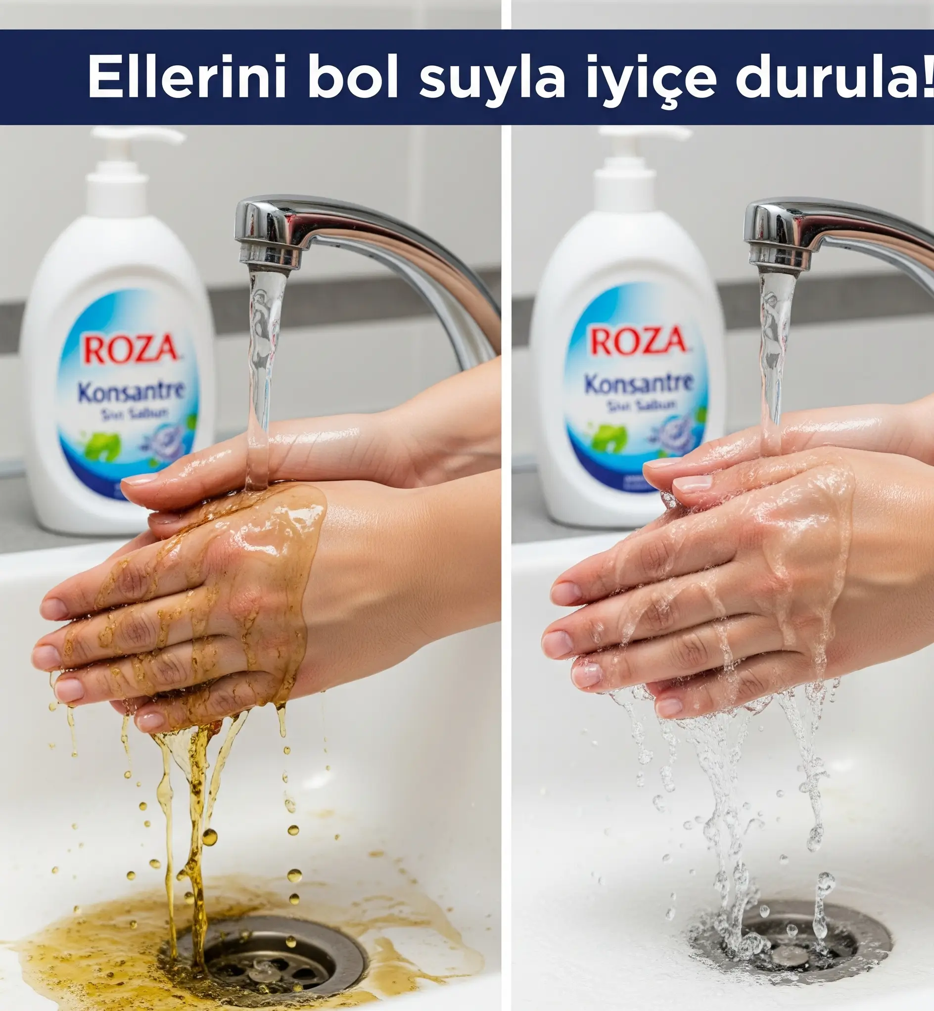 ROZA sabunla durulama Sabunlu ellerin su ile durulanması