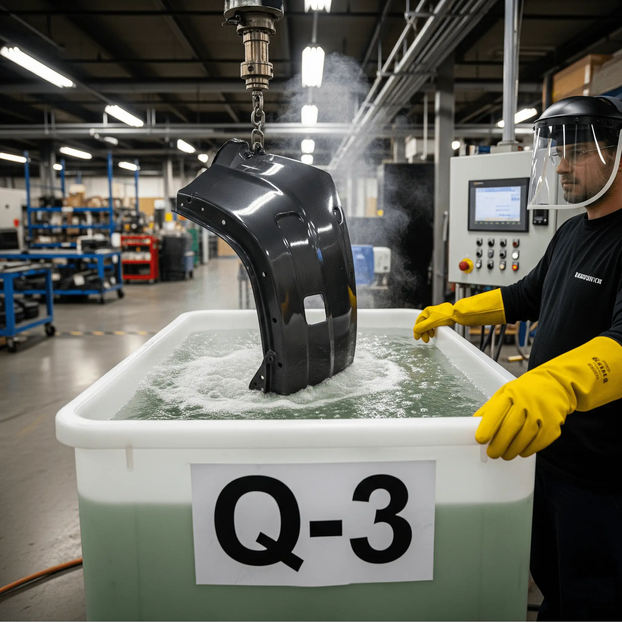 Askıdaki parçanın solvent tankına daldırılması