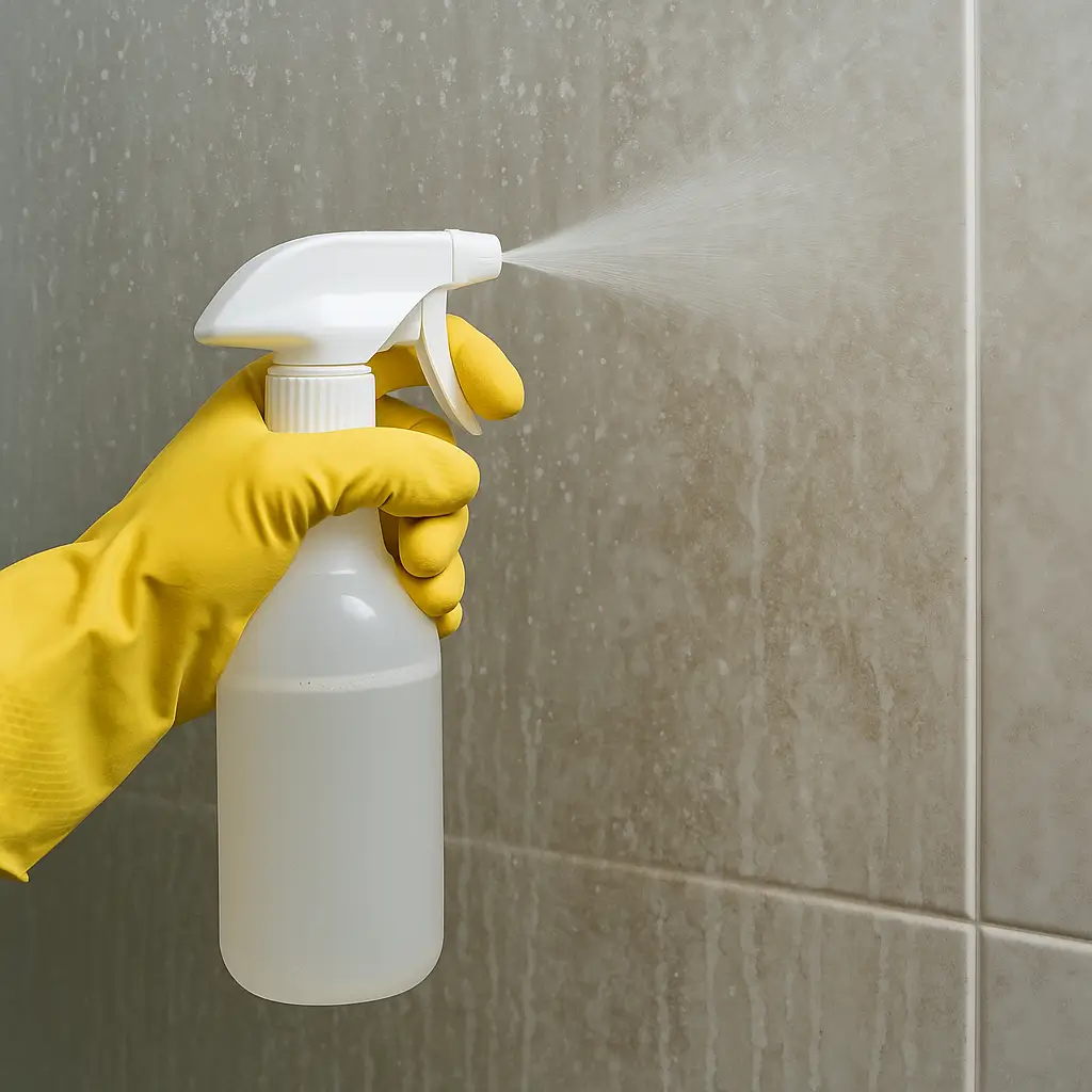 CLEAN SHOWER duşakabin temizleyici yüzeye püskürtülüyor