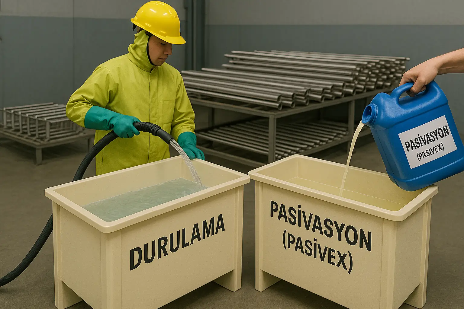 Durulama ve pasivasyon havuzlarının hazırlanışı