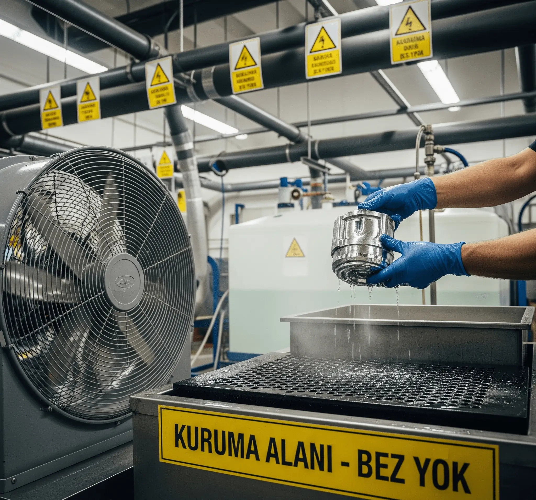 Q-3 ile temizlenmiş metal parçaların doğal kuruma süreci