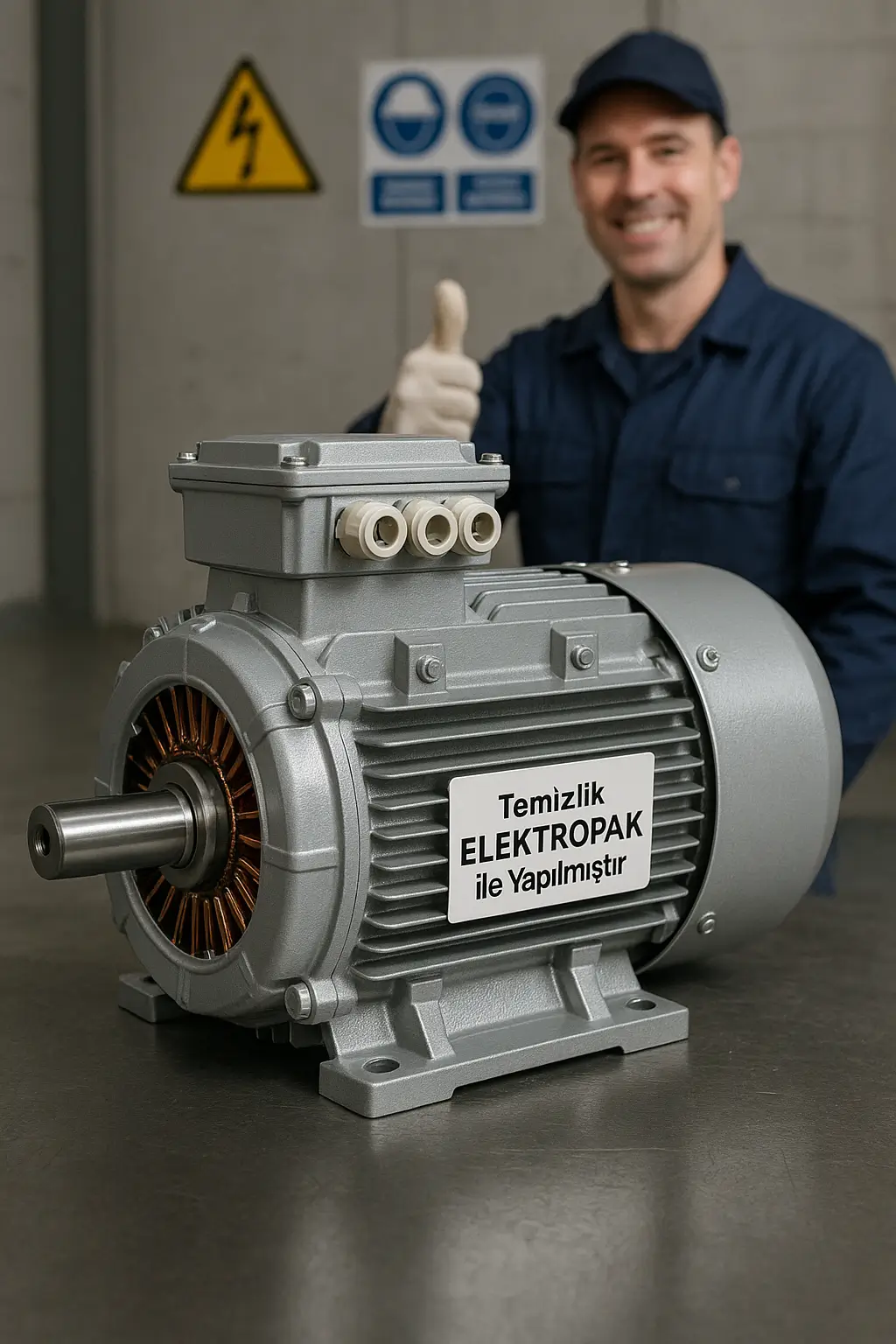 Temizlik sonrası kontrol edilen elektrik motoru
