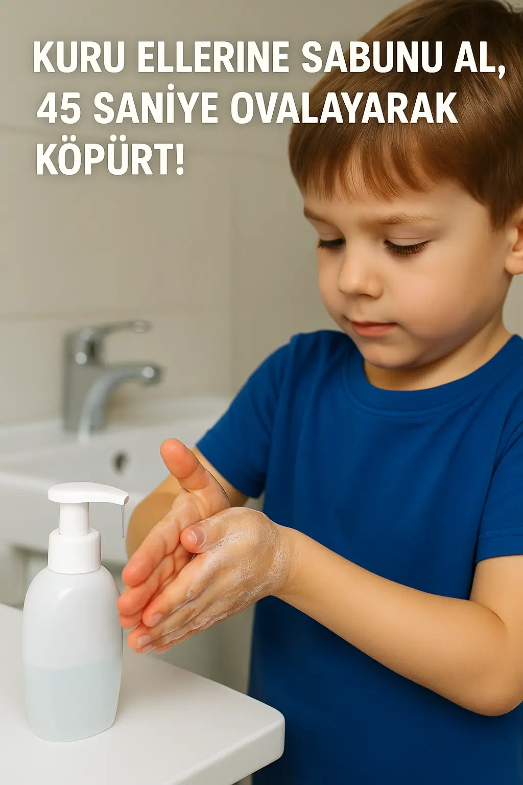 Ellere sabun alınması ve kuru ellerle 45 saniye ovalama