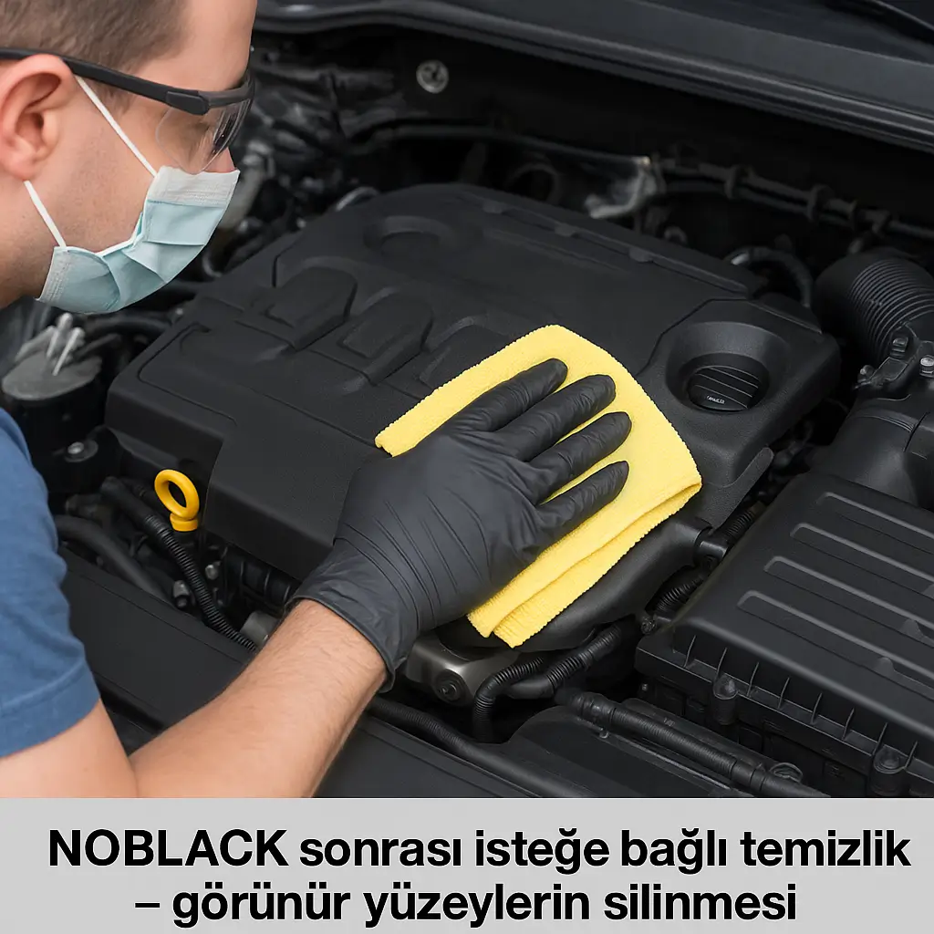 NOBLACK sonrası plastik parçaların bezle silinmesi NOBLACK sonrası plastik yüzeylerin silinmesi