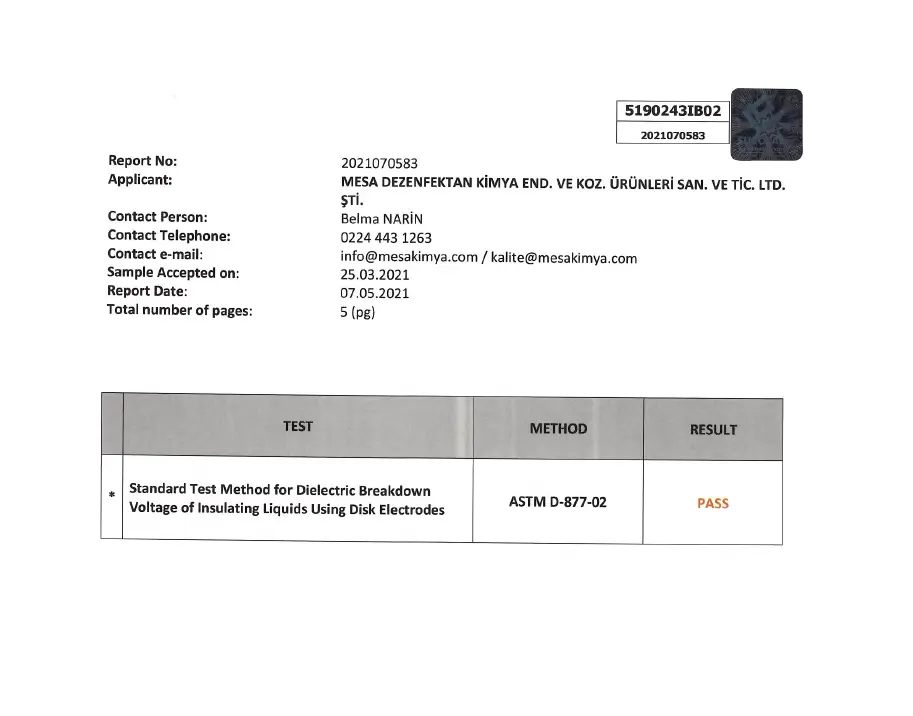 ELEKTROPAK Laboratuvar Test Raporu 3
