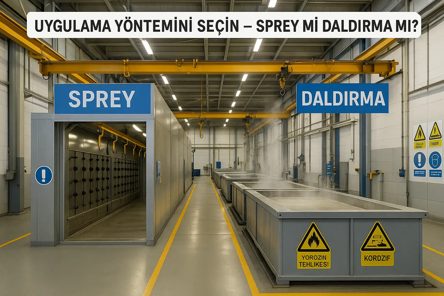 Sprey ve daldırma hattı karşılaştırması