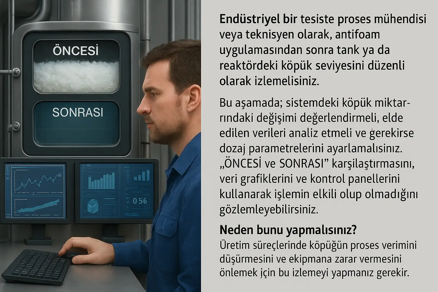 ANTİFOAM-SF uygulamasından sonra köpüklenme durumunun gözlemlenmesi ve dozajın ayarlanması