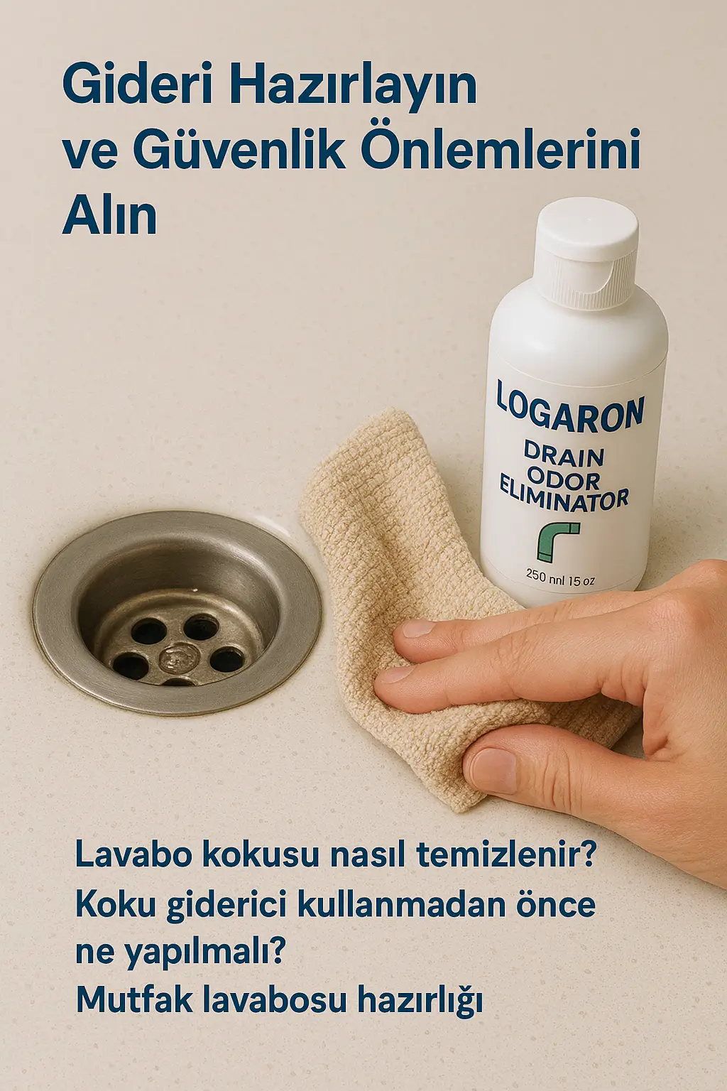 LOGARON kullanmadan önce lavabo giderini hazırlama ve güvenlik eldiveni takma
