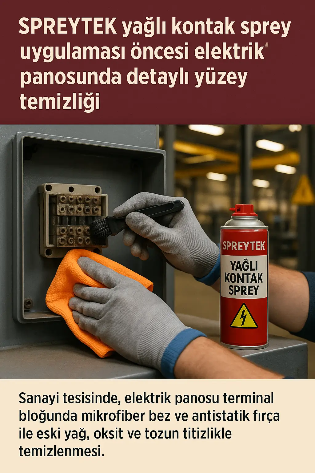 Yağlı kontak sprey uygulaması öncesi yüzeyde kir ve tozun temizlenmesi