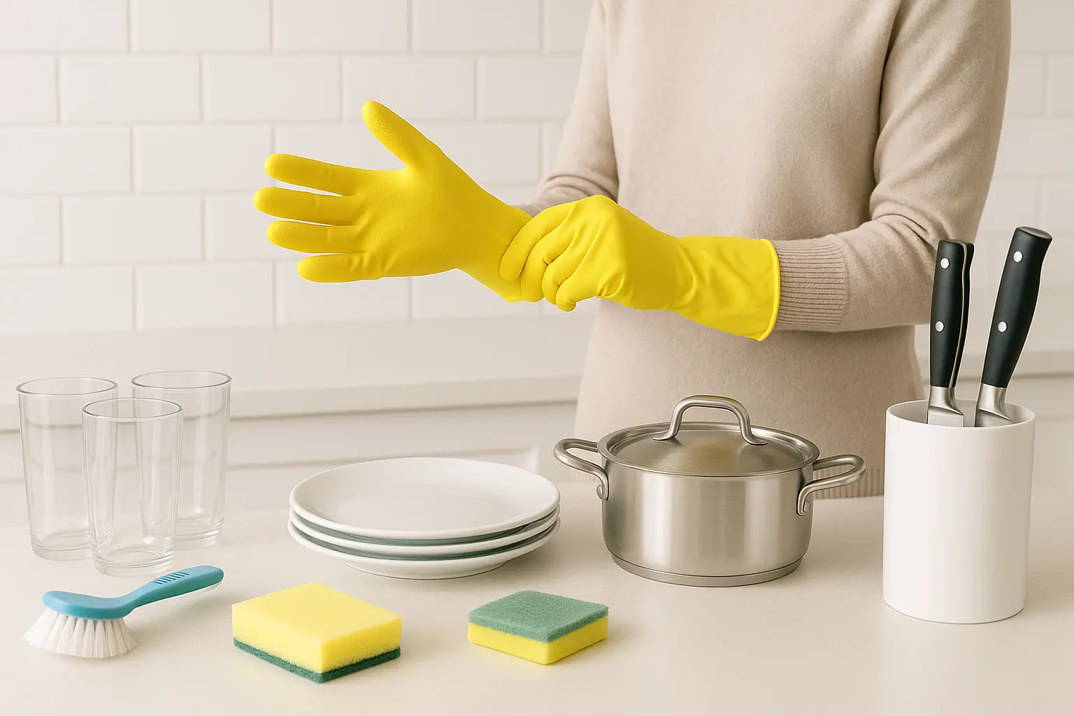 Hazırlık ve güvenlik: gruplama, eldiven, keskin aletlerin ayrılması MESADİSH LUX ile yıkama öncesi hazırlık ve güvenlik: eldiven, sünger, bıçakların ayrılması ve bulaşıkların gruplandırılması