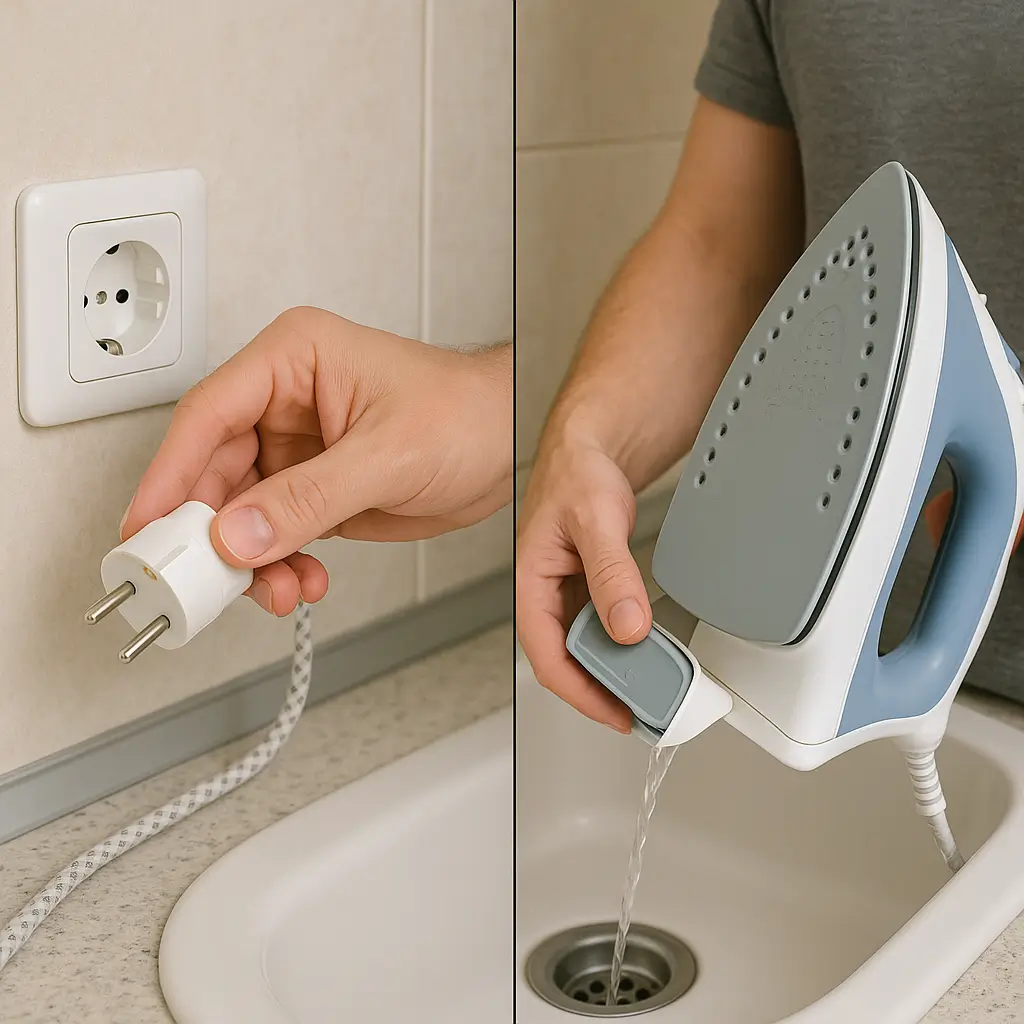 Ütü temizliği öncesi fişin çekilmesi ve su haznesinin boşaltılması