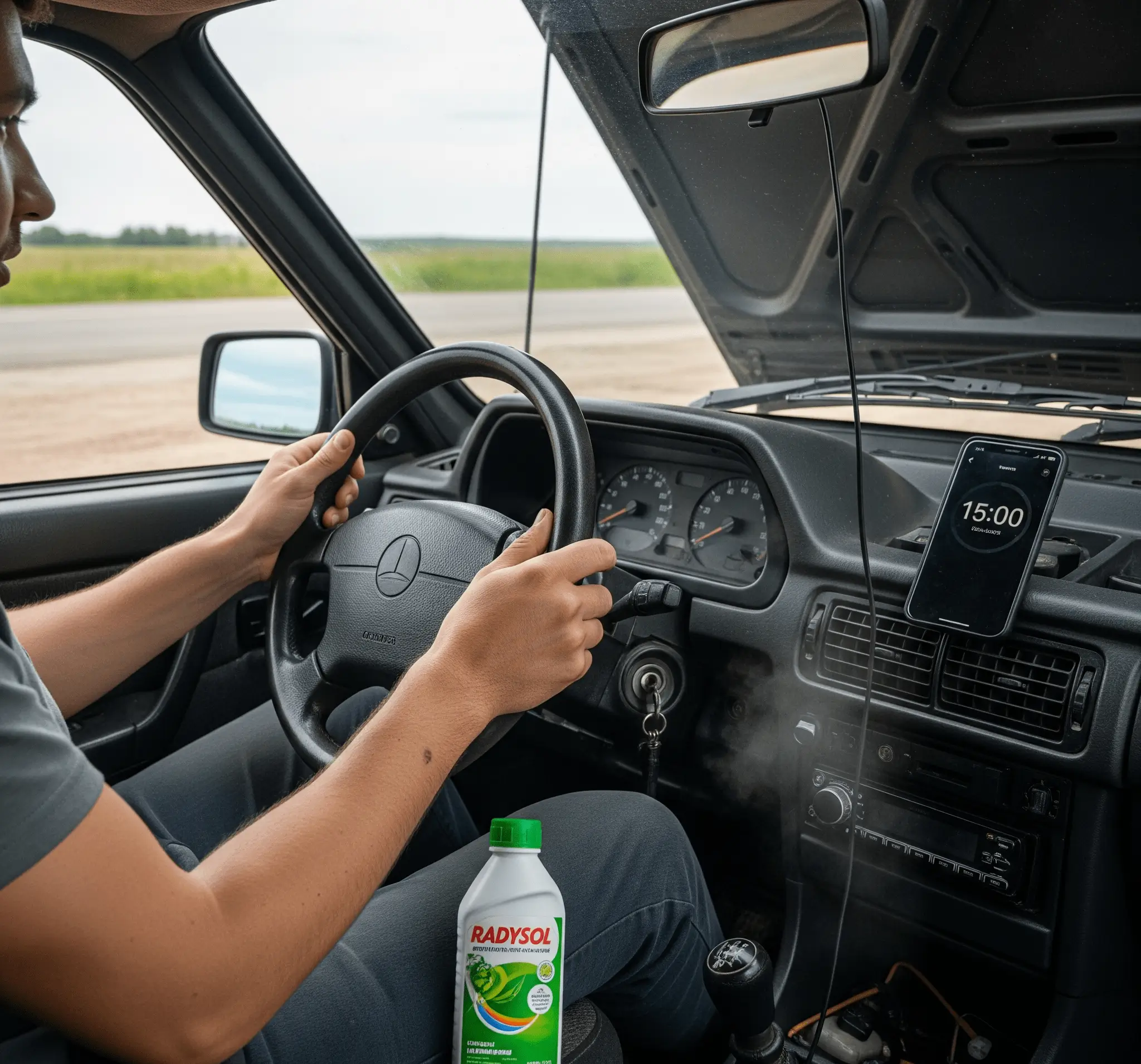 RADYSOL uygulaması sırasında motorun çalıştırılmasıyla temizlik işlemi RADYSOL ile motor çalıştırılarak radyatör temizliği işlemi