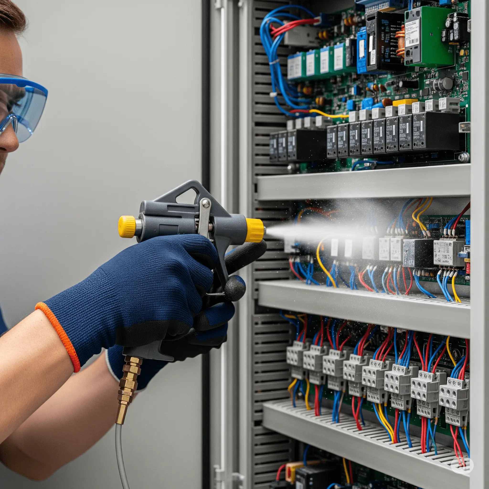 Kuru hava ile elektrik panosu yüzeyindeki tozların temizlenmesi