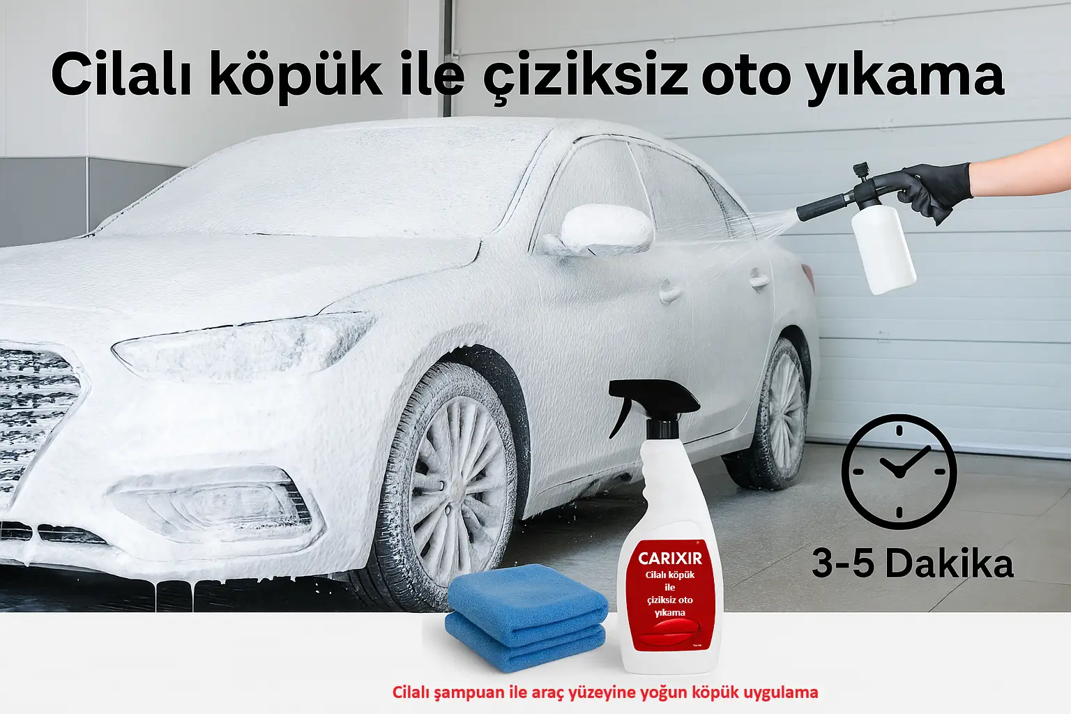 Köpük uygulama - cilalı şampuan ve parlaklık Cilalı şampuan ile yoğun köpük uygulama