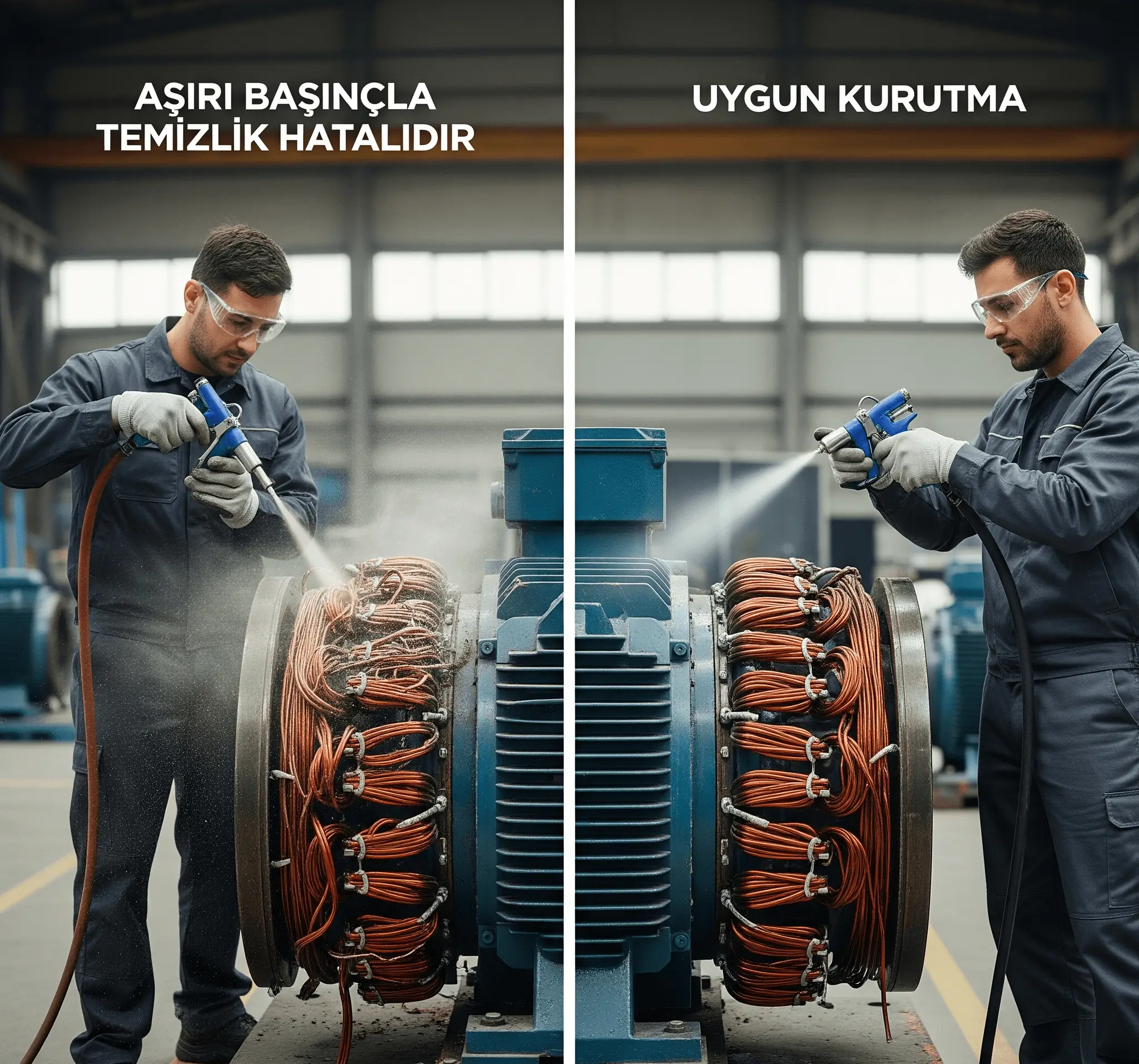 Motor içi kuru hava ile temizlenmesi ve kurutulması