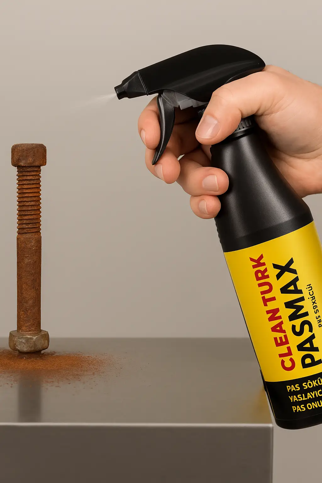 PASMAX spreyin paslı vida üzerine uygulanması