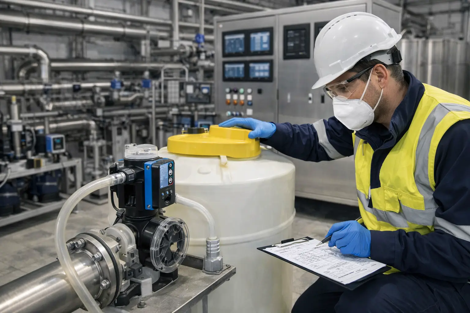 CLEANART CHLORINE XL kimyasal tankı ve dozaj pompası hazırlığı CLEANART CHLORINE XL için kimyasal tankı, dozaj pompası ve güvenlik ekipmanının hazırlanması