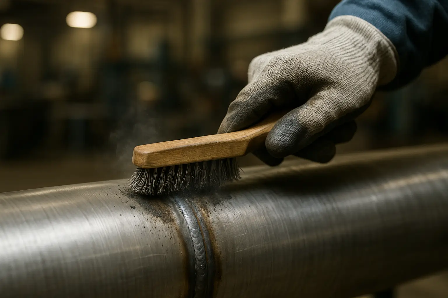 Kaynak yüzeyinin tel fırçayla temizlenmesi FOROX uygulama öncesi kaynak yüzeyi tel fırçayla temizleniyor