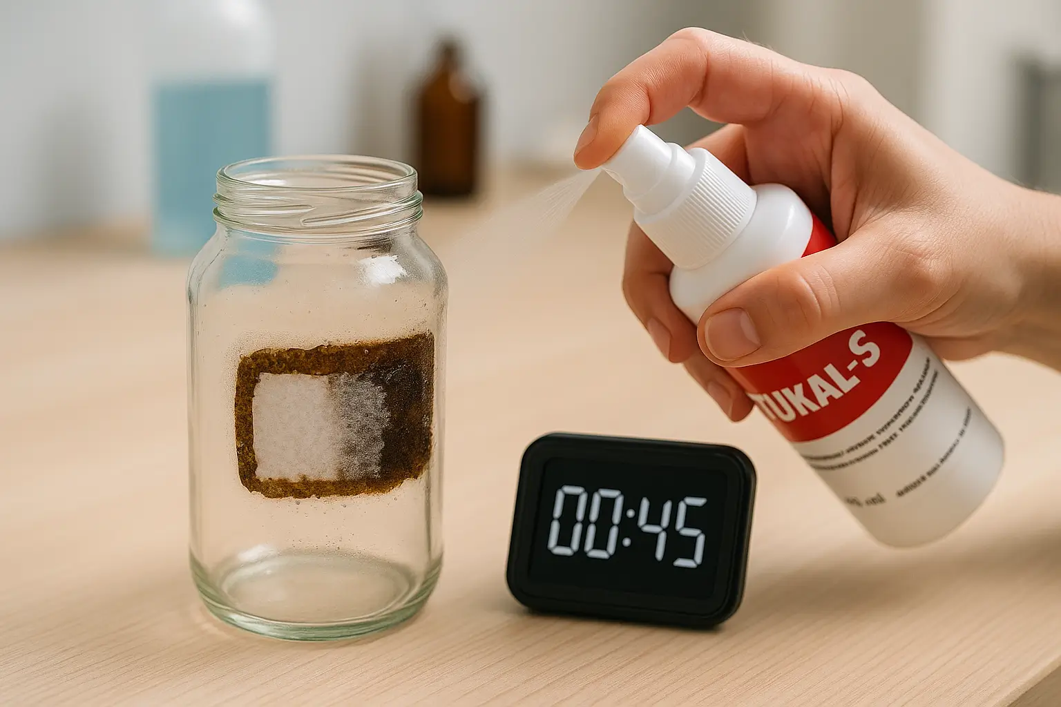 TUTKAL-S uygulama adımı TUTKAL-S spreyi etiketin üzerine uygulanıyor