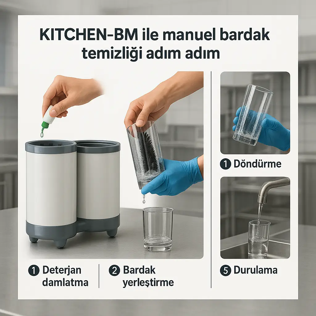 KITCHEN-BM manuel bardak deterjanı ile adım adım temizlik infografiği
