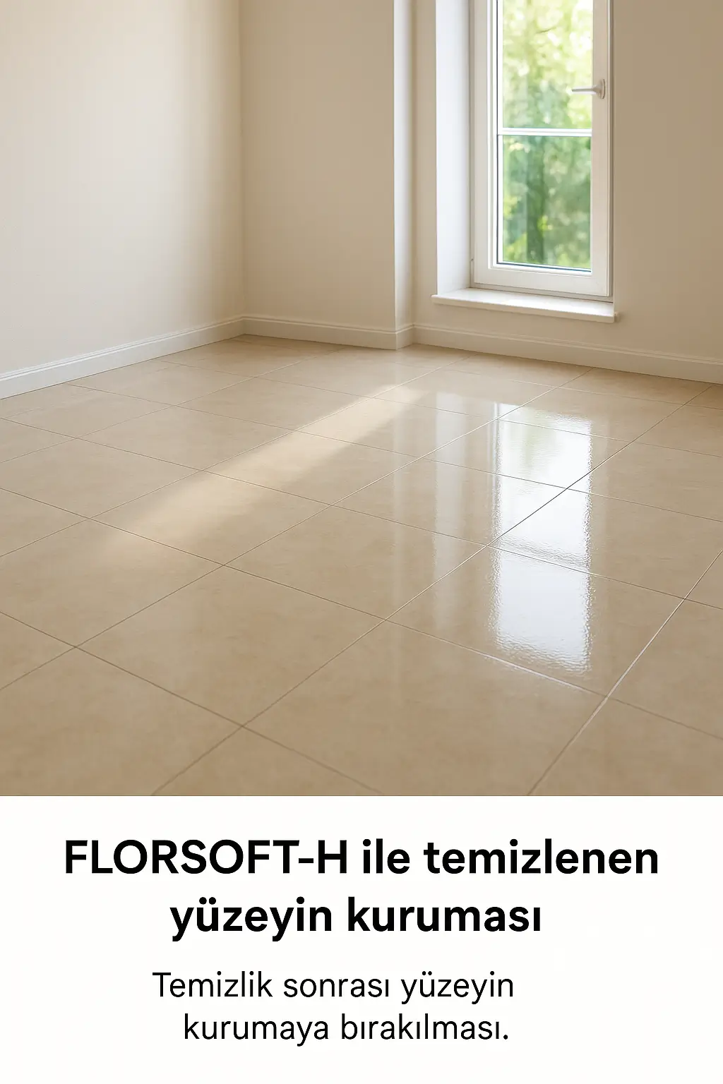 FLORSOFT-H ile temizlenen yüzeyin kuruması Temizlik sonrası yüzeyin kurumaya bırakılması