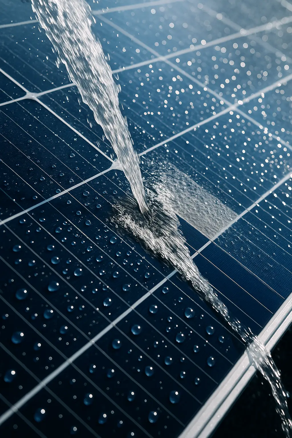 Güneş panellerinin temiz su ile durulanması