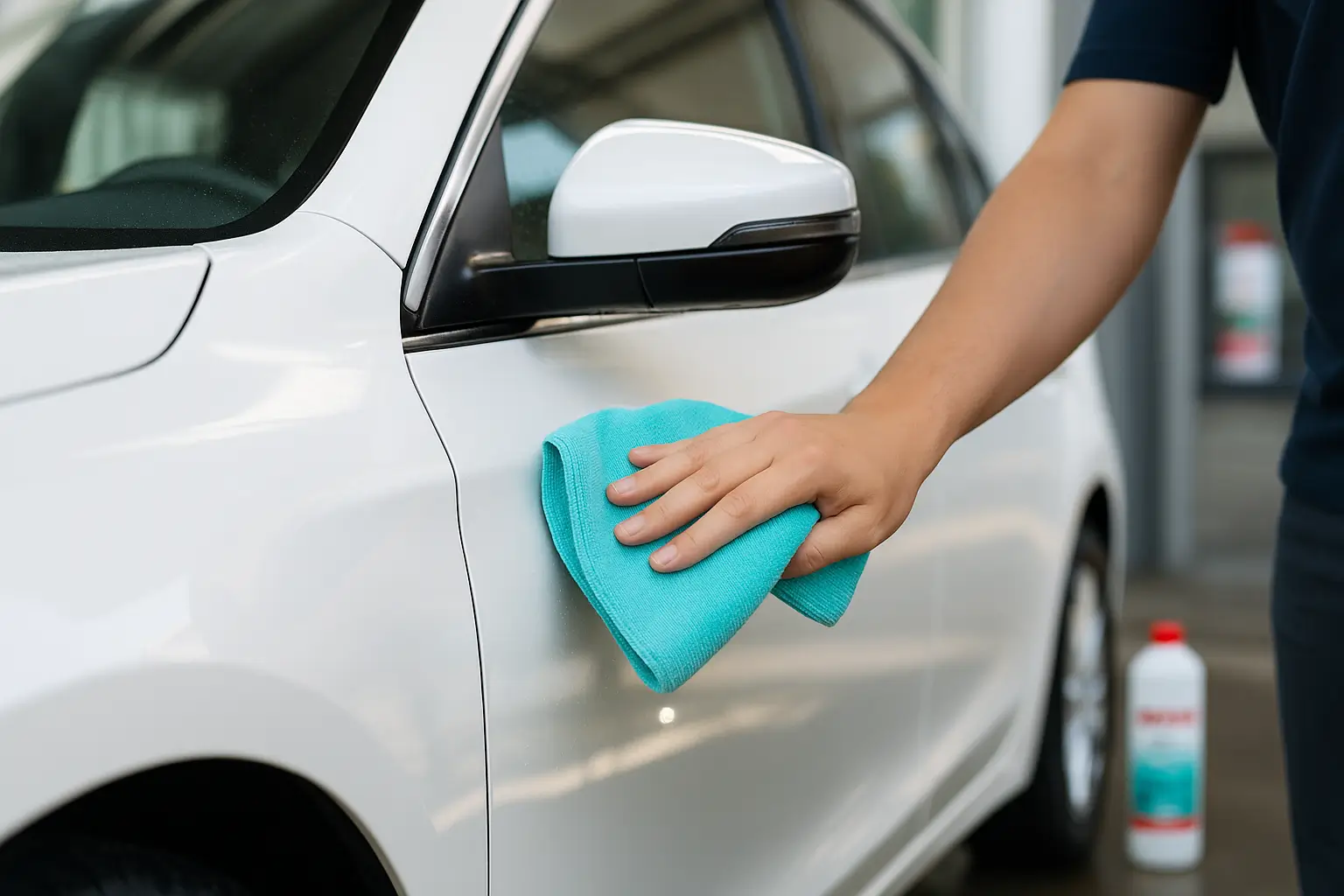 Kurulama sonrası parlaklık ve leke kontrolü Araba yıkama şampuanı ile kurulanmış parlak araç yüzeyi