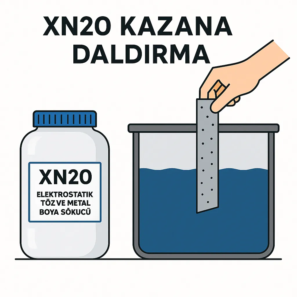 XN20 dolu daldırma kazanına boya söküm yapılacak parçaları daldırın. Parçaların yüzeyinin tam kaplandığına emin olun.