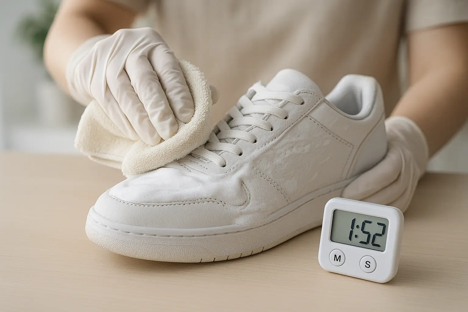 Ayakkabı yüzeyinde köpüğün dairesel şekilde yayılması ve bekletilmesi