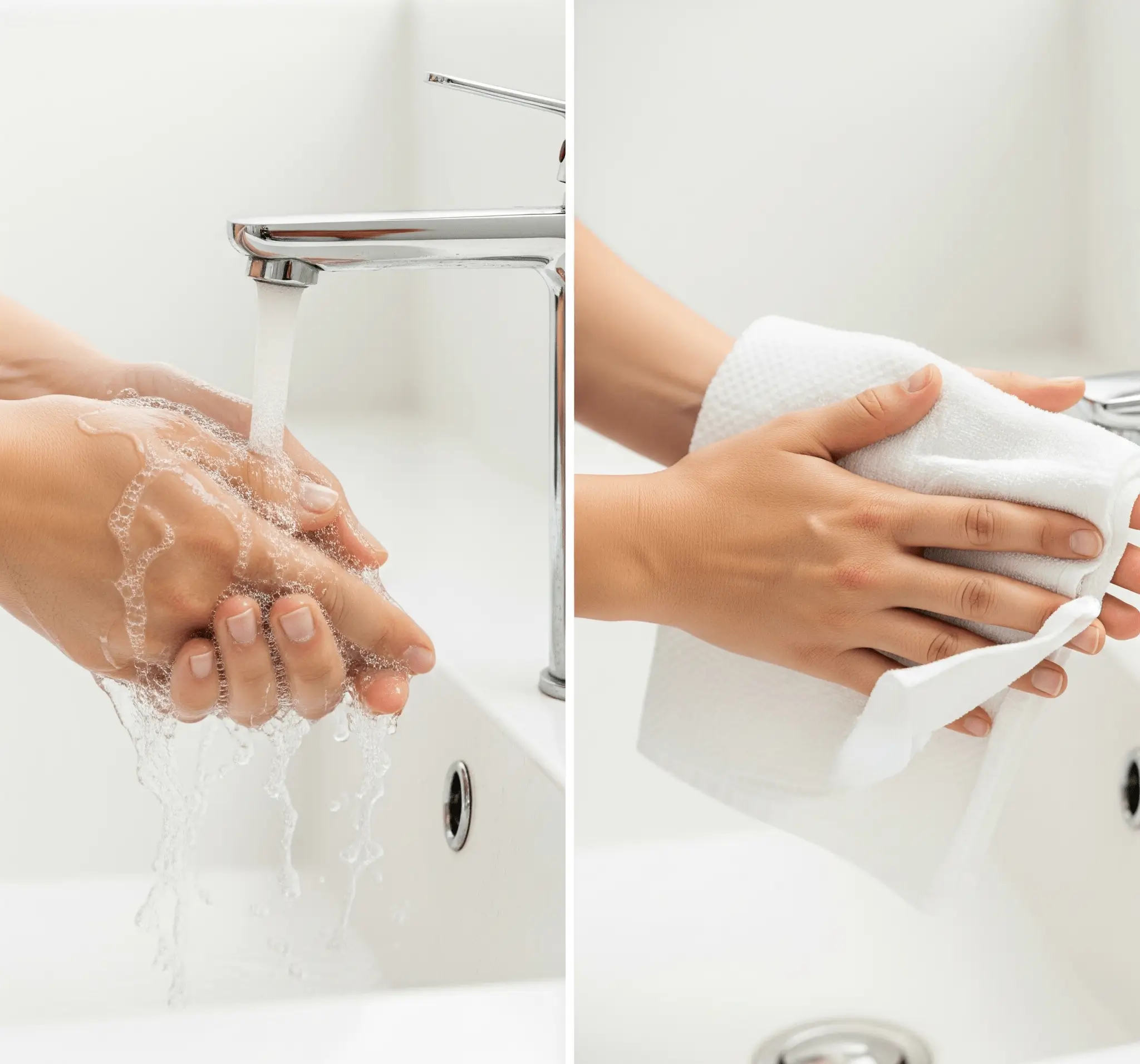 Elleri suyla durulama ve kağıt havluyla kurulama