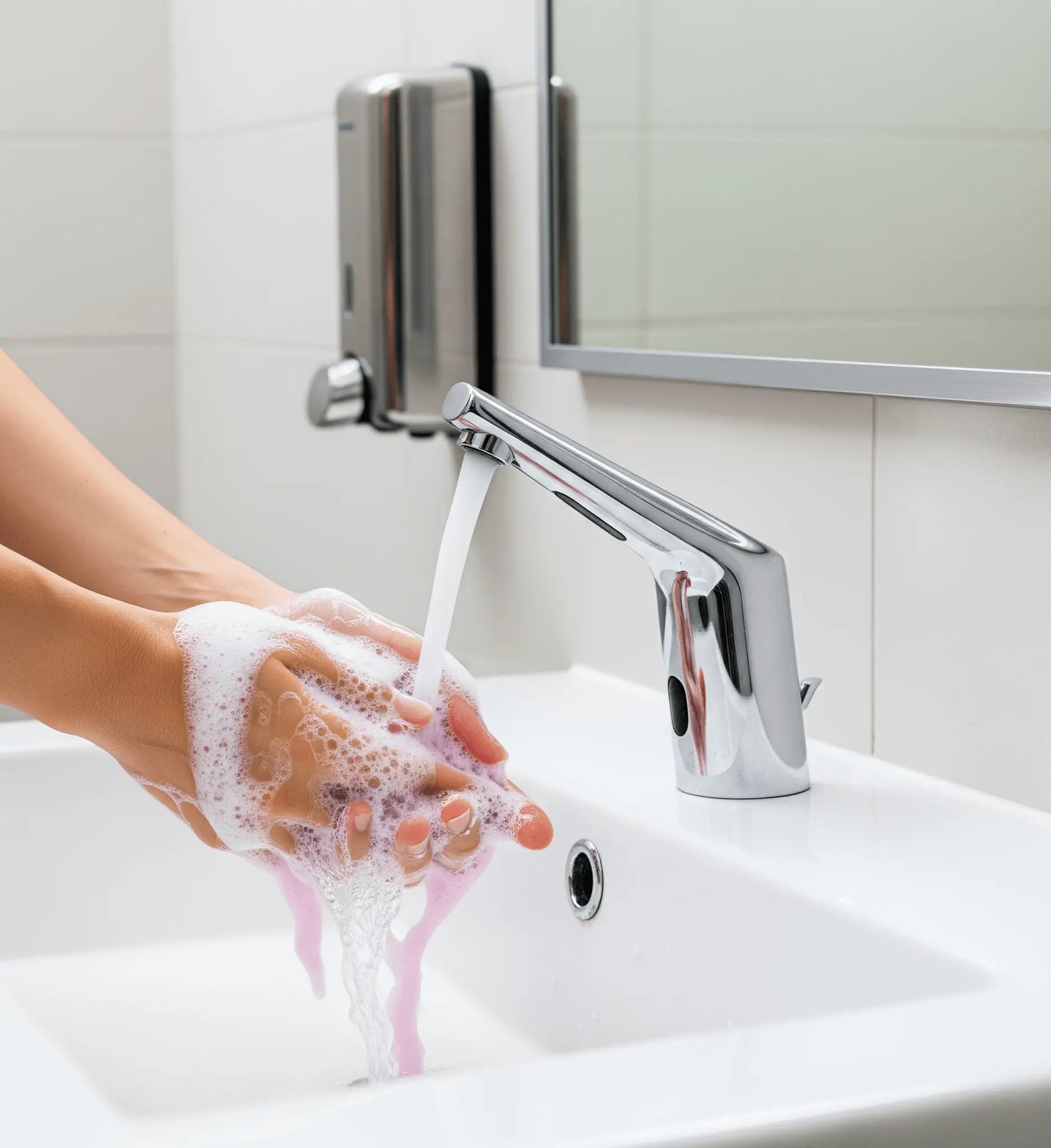 Sabunlu ellerin bol suyla durulanması