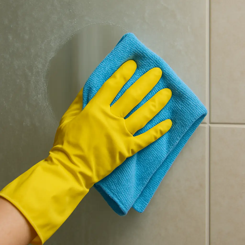 CLEAN SHOWER ile duşakabin yüzeyinin mikrofiber bezle temizlenmesi