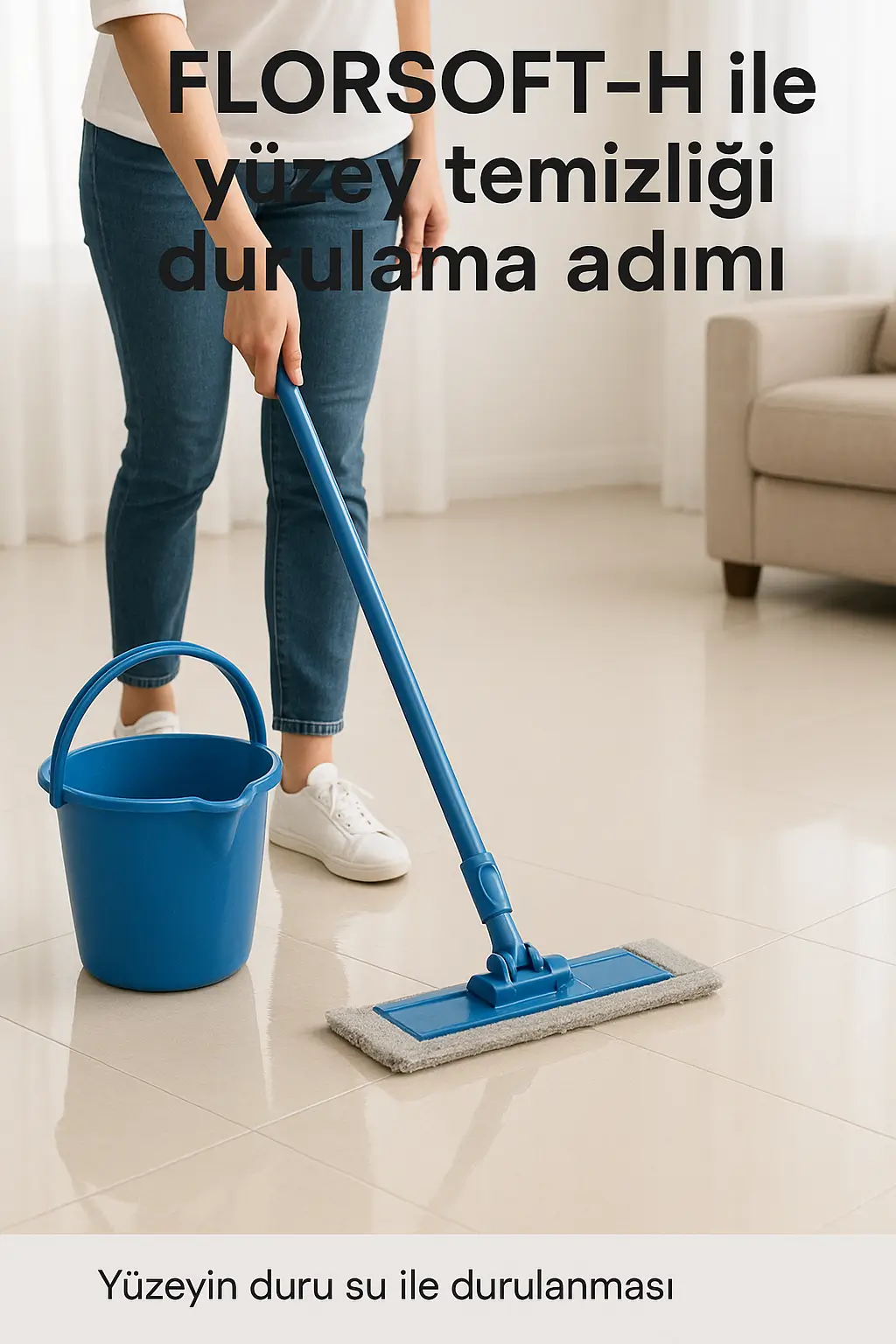 FLORSOFT-H ile yüzey temizliği sonrası durulama adımı Yüzeyin duru su ile durulanması