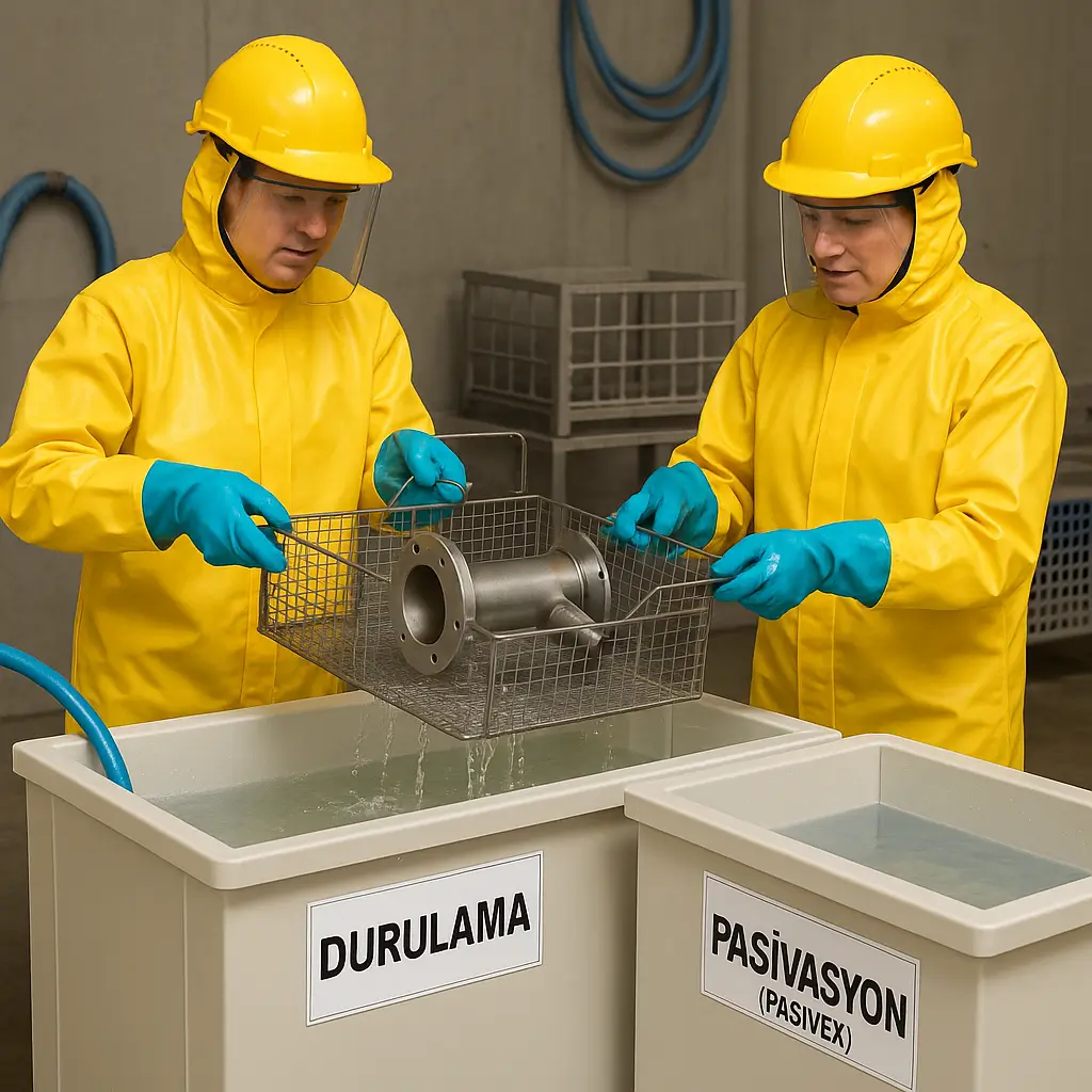 Temizlenen parçaların durulanması ve pasive edilmesi