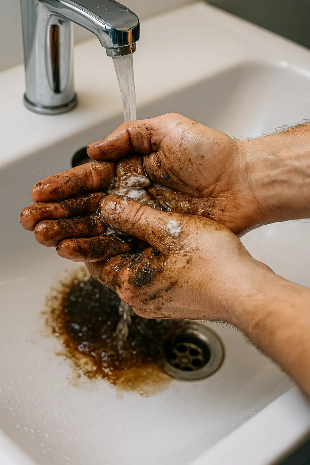 İş sonunda OVMAX el temizleme kremi ile kirli ellerin kolayca temizlenmesi