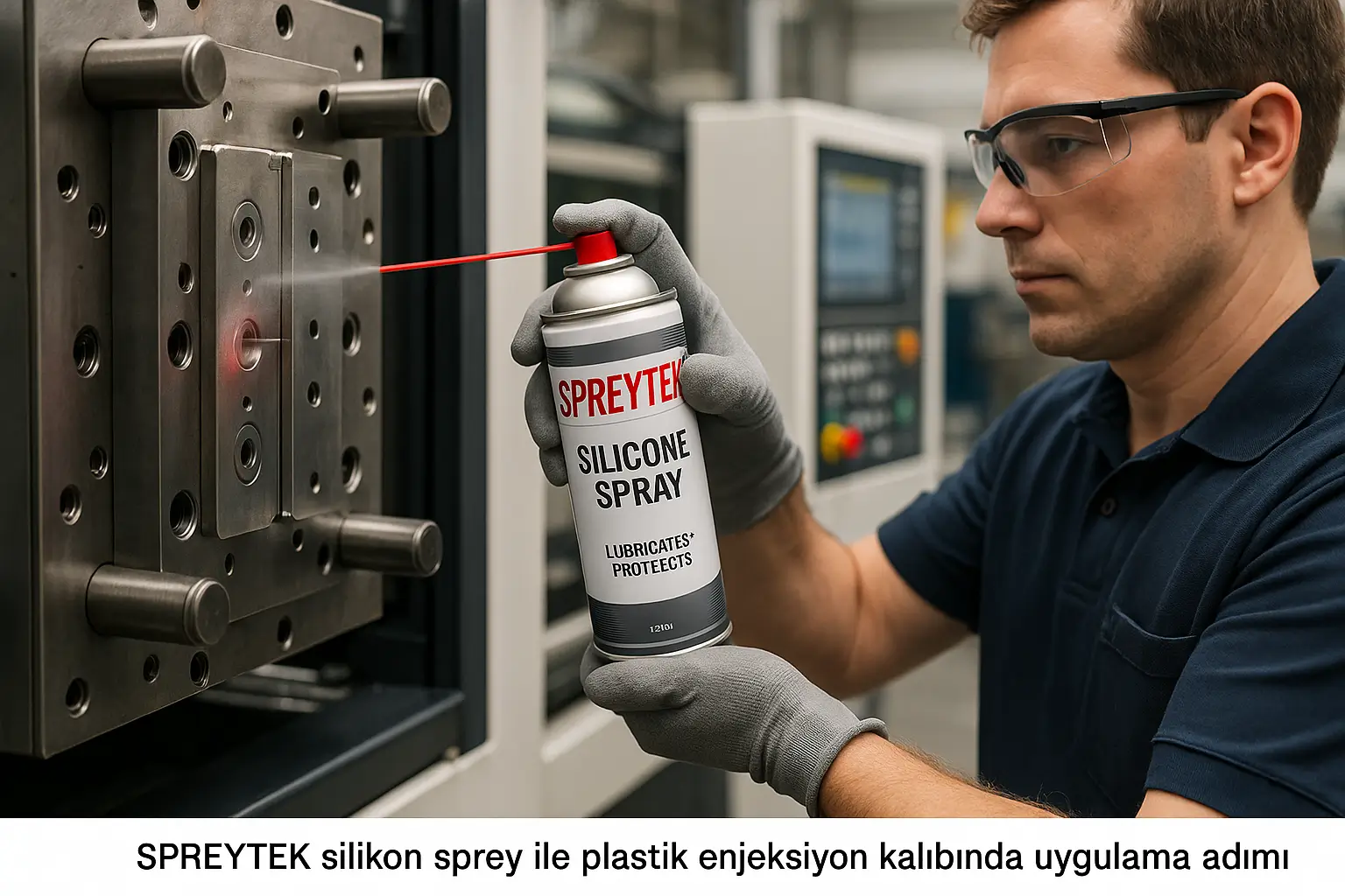 Silikon sprey çalkalama ve başlık takma