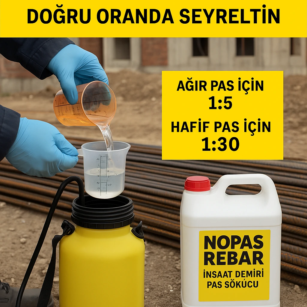 Paslı inşaat demiri yüzeyinin uygulama öncesi hazırlanması