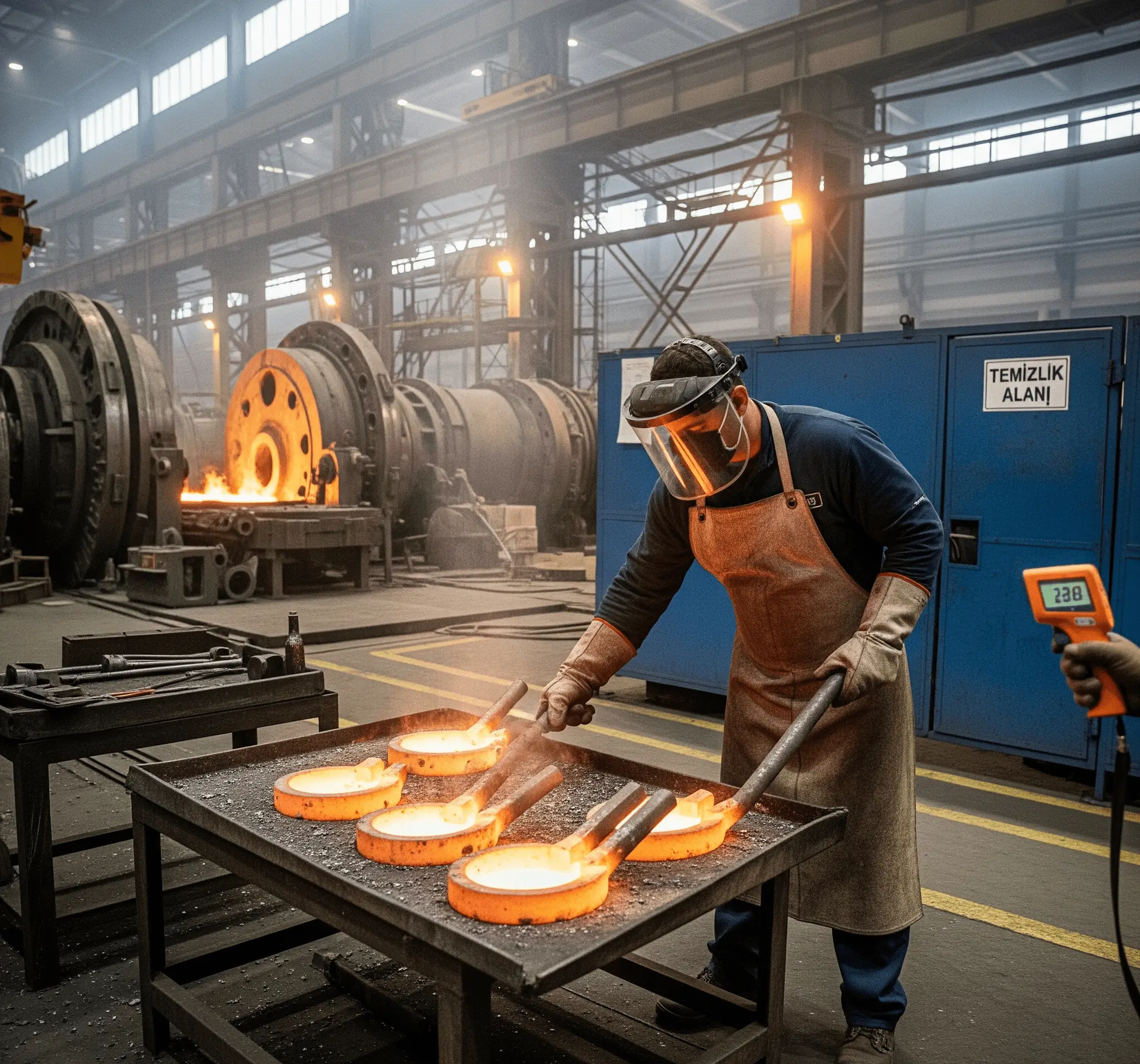 Q11 uygulaması için parçaların hazırlanması Temizliğe hazırlanan haddehane parçaları