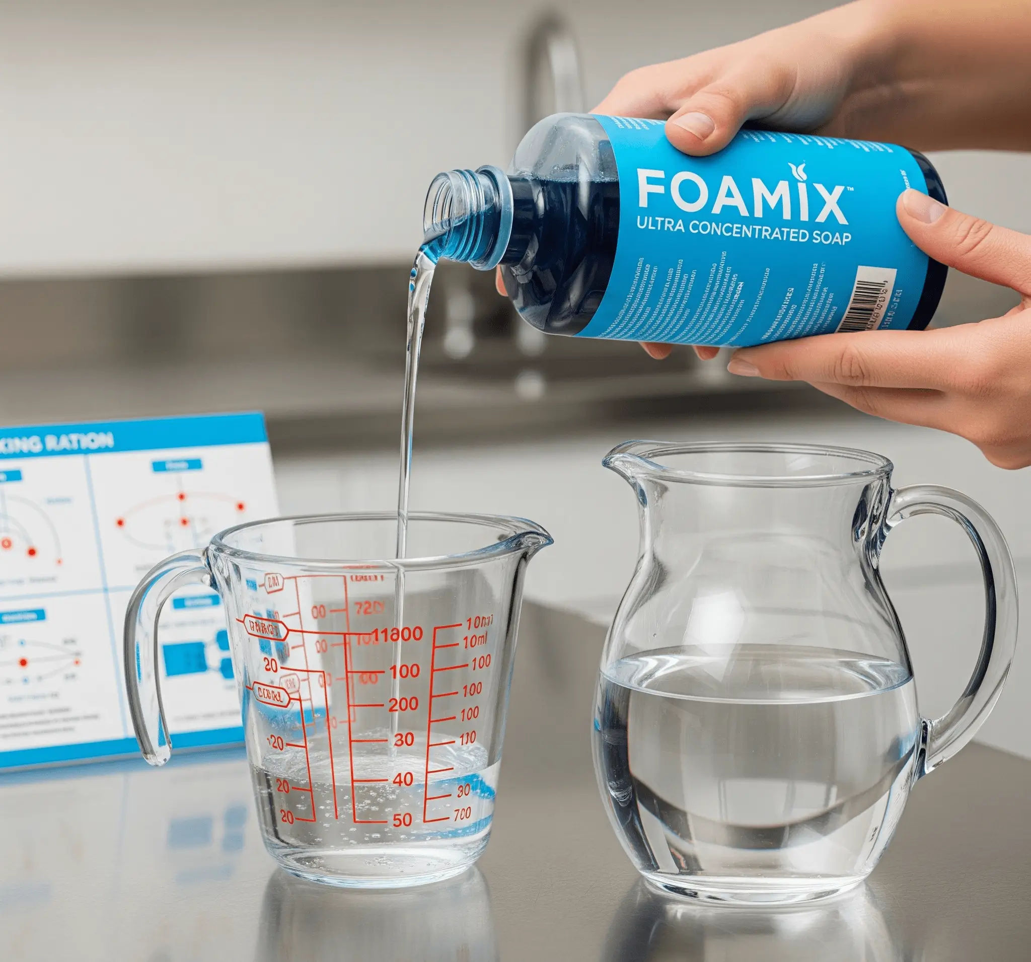 FOAMiX ULTRA konsantre sabunun suyla karıştırılması