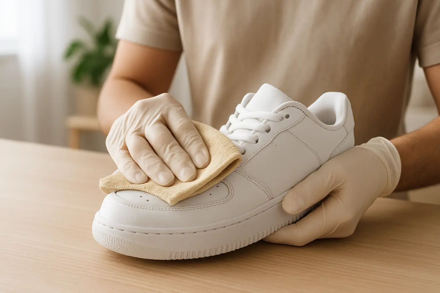 Ayakkabı temizliği öncesi hazırlık ve koruyucu eldiven kullanımı