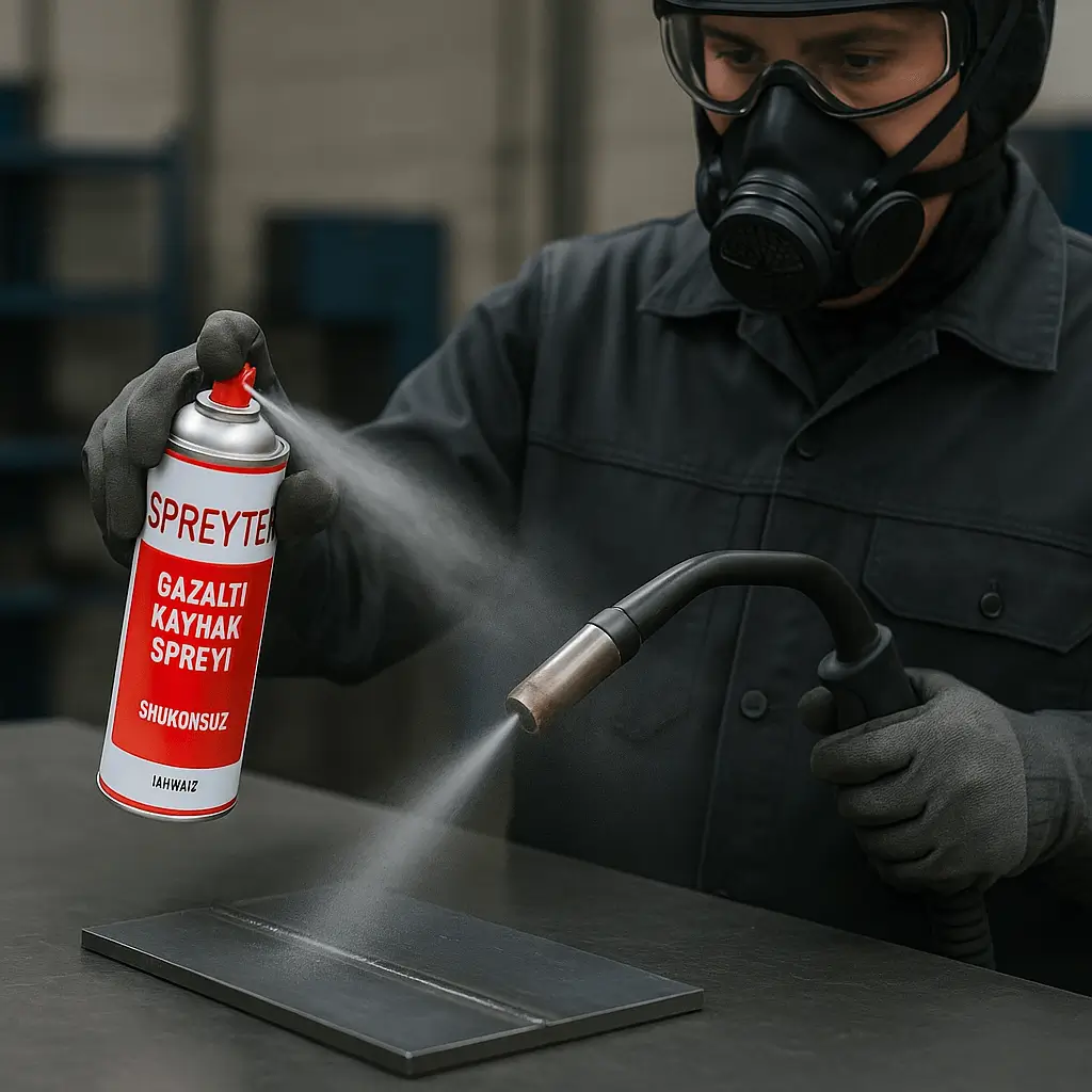 SPREYTEK gazaltı kaynak spreyi metal yüzeye ve torç ucuna uygulanırken