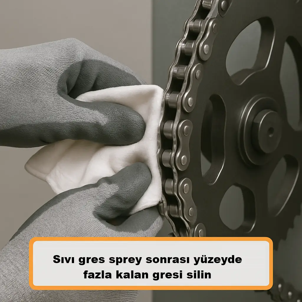 Uygulama sonrası zincir ve dişlinin kuru bezle silinmesi
