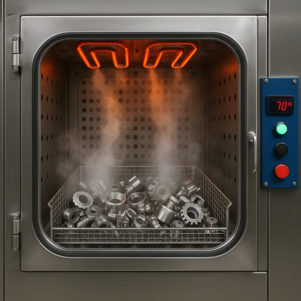 Tamburlu makineden çıkan parçaların kurutma standında bekletilmesi