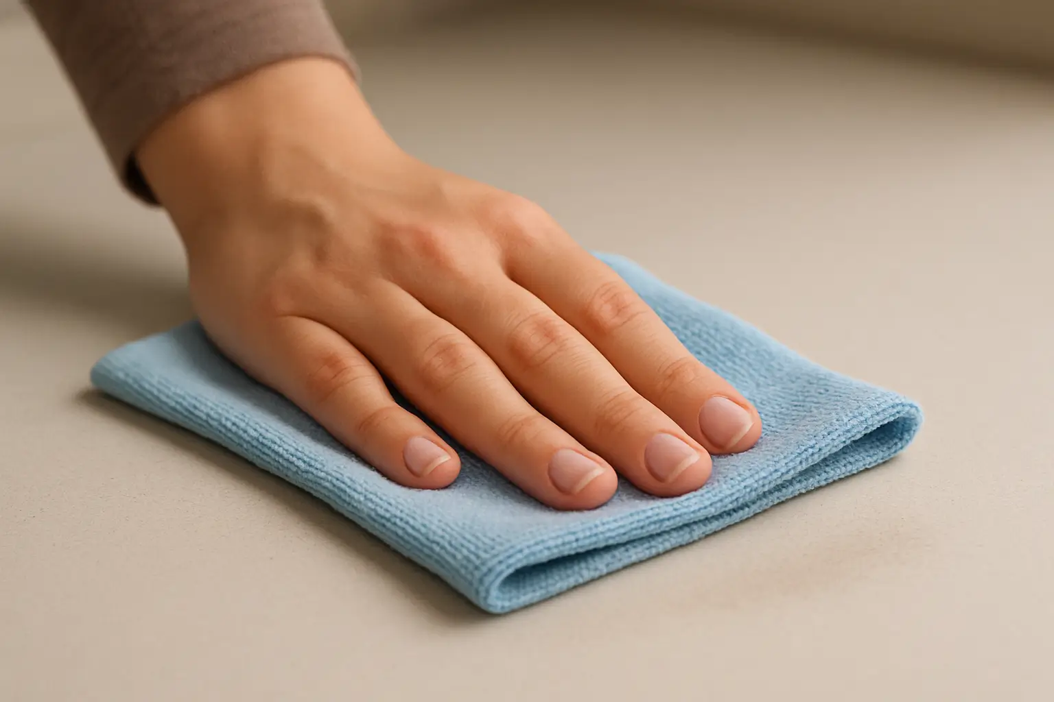 FLORSOFTM ile yüzeydeki tozun alınması Temizlik öncesi yüzeydeki toz ve gevşek kirin mikrofiber bezle alınması