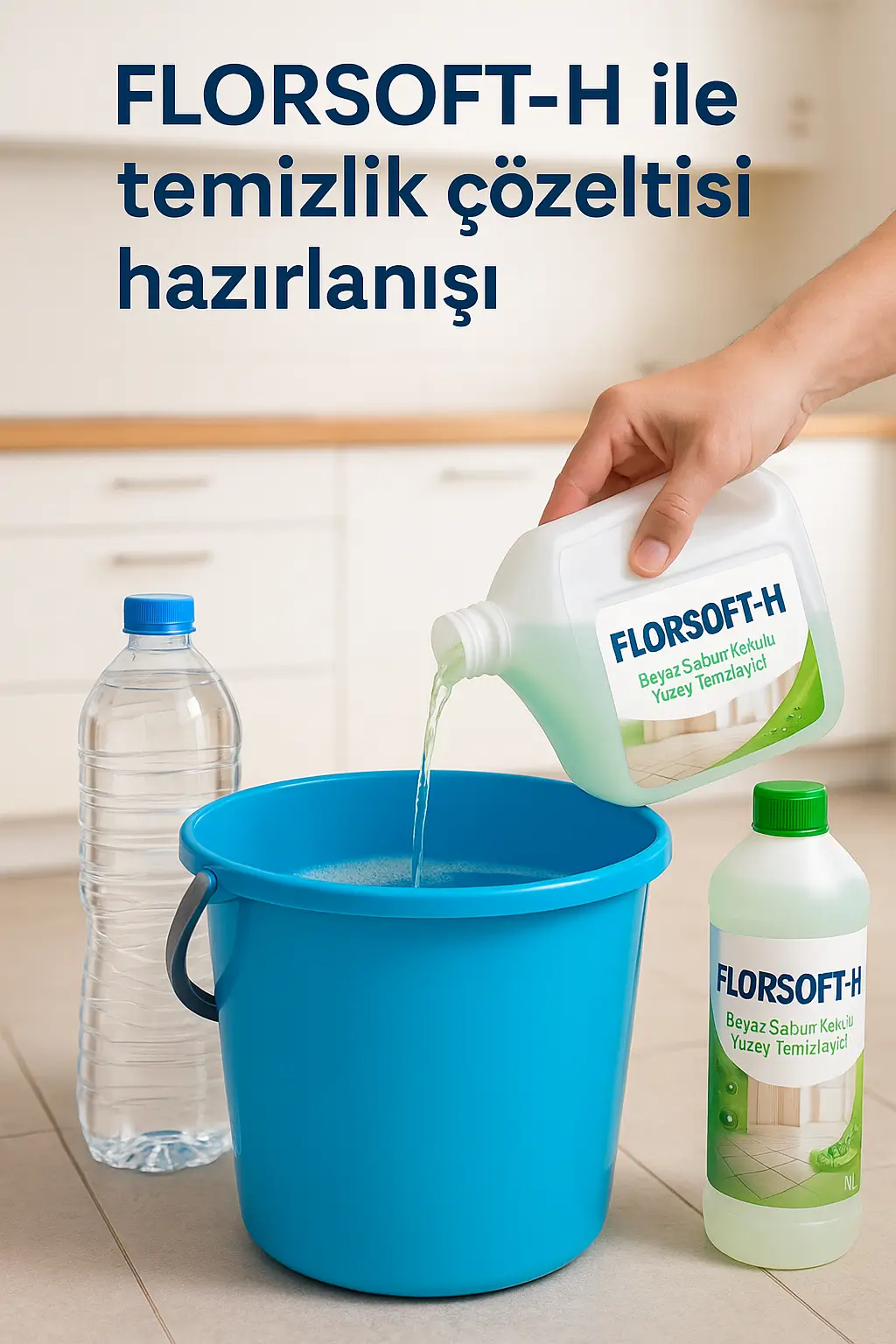 FLORSOFT-H ile temizlik çözeltisi hazırlanışı FLORSOFT-H yüzey temizleyici ile temizlik çözeltisi hazırlama