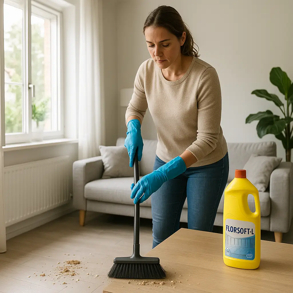 FLORSOFT-L ile temizlik öncesi hazırlık ve koruyucu ekipman Temizlik öncesi alanın hazırlanması ve eldiven kullanımı