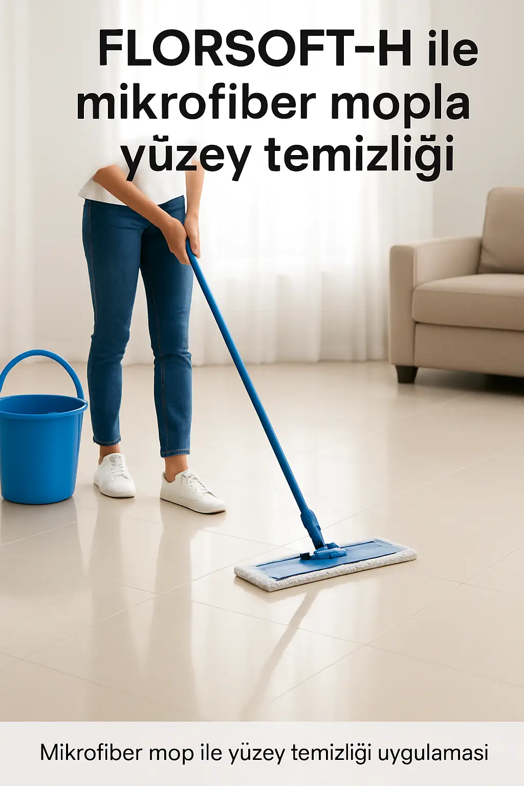 FLORSOFT-H ile mikrofiber mopla yüzey temizliği Mikrofiber mop ile yüzey temizliği uygulaması