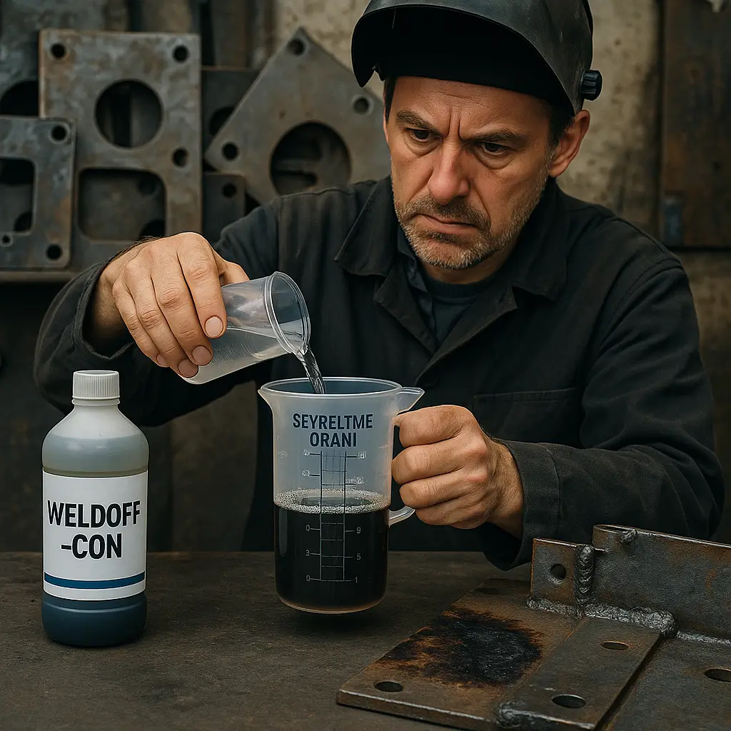 WELDOFF-CON konsantre ürünün su ile doğru oranda seyrelterek hazırlanması