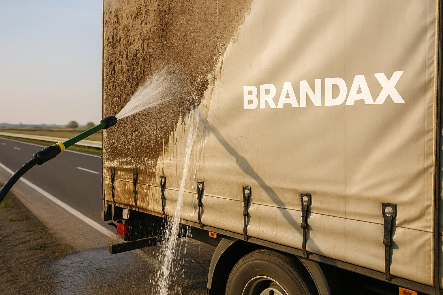 Tır branda ön temizlik işlemi - suyla çamur arındırma