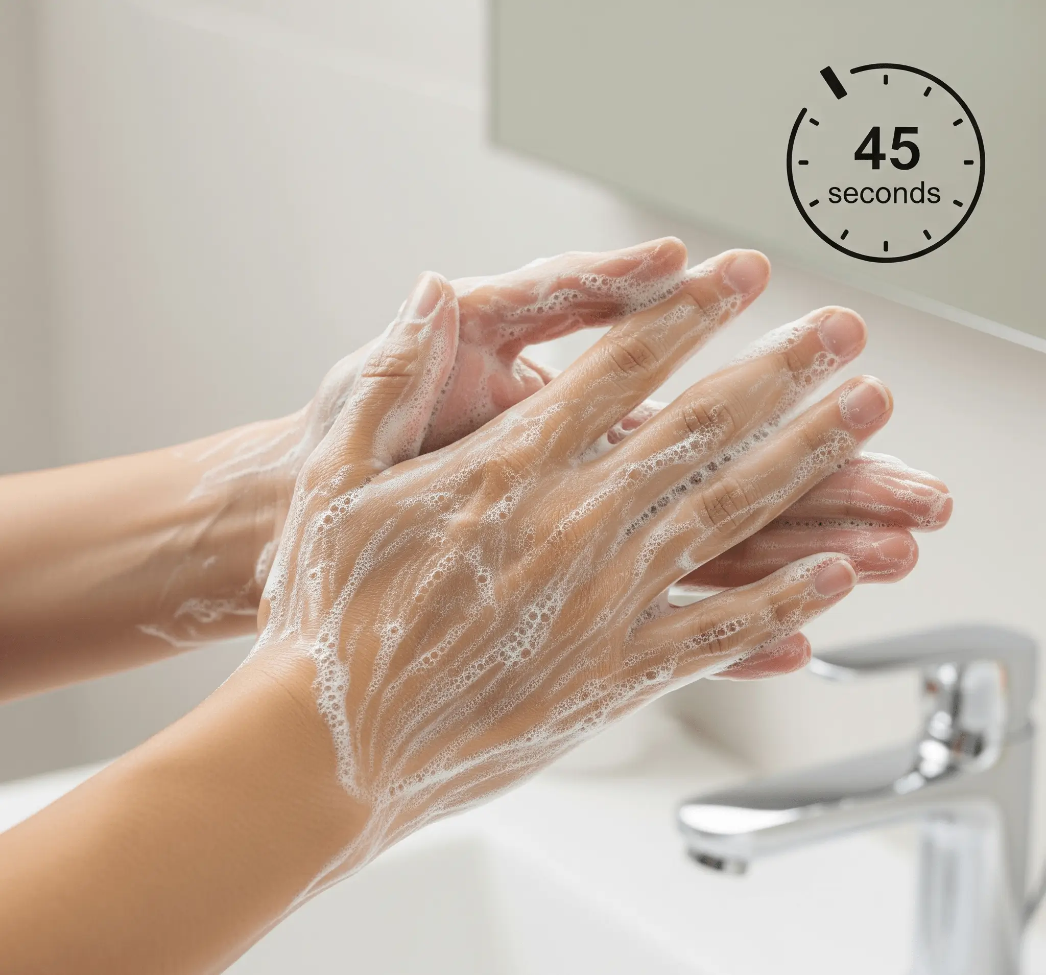 Ellere sabun yayarak 45 saniye ovma